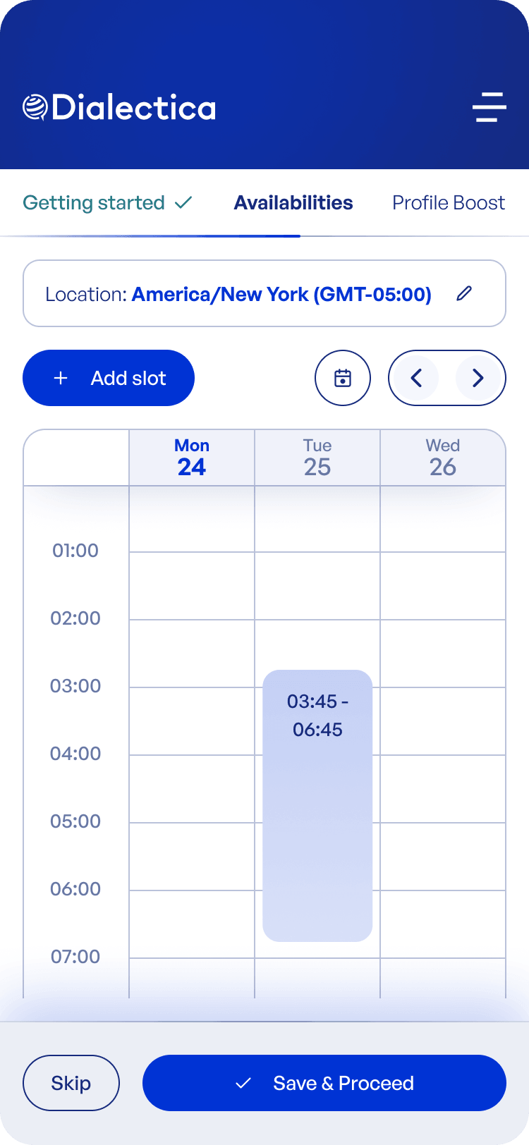 Redesigned availability calendar, mobile view: editable weekly slots